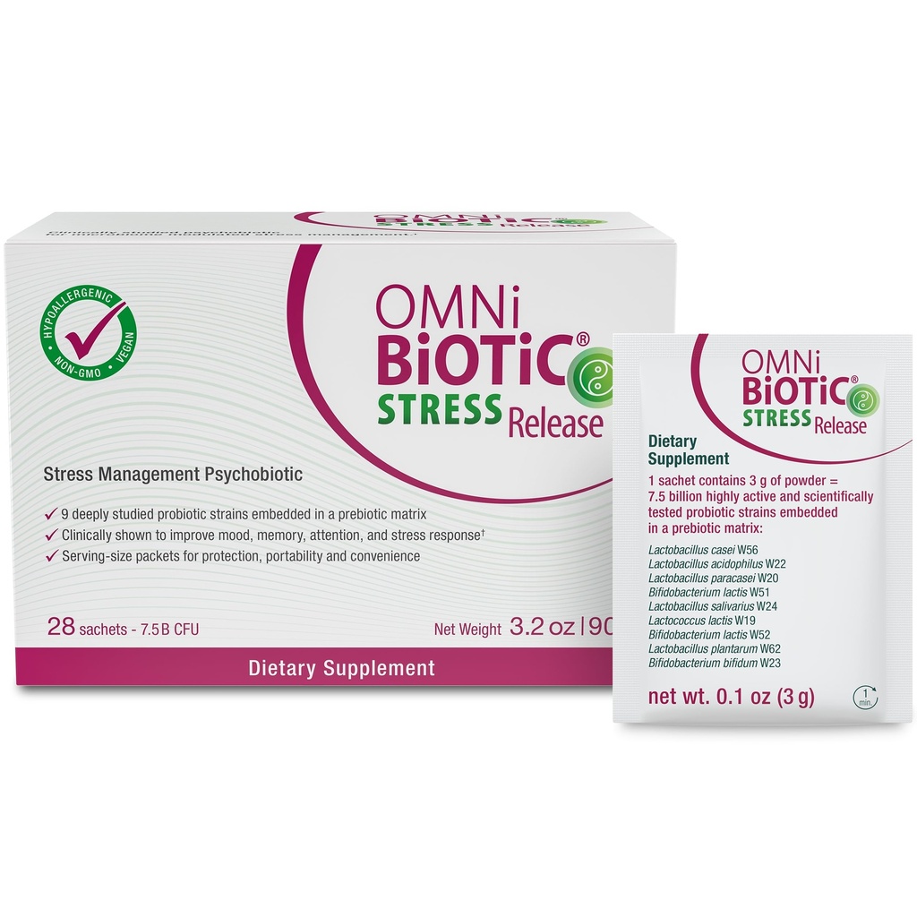 OMNI BiOTiC 压力释放 -- -- 临床测试过的压力管理和Gut-Brain轴支持的抗生素 -- -- 压力抗生素和Mood Probiotic -- -- Vegan,非GMO(28个每日包装)