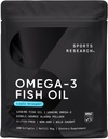 Sports Research Triple Strength Omega 3 Fish Oil - Burpless Fish Oil Supplement w/EPA & DHA Fatty Acids from Wild Alaskan Pollock - Heart, Brain & Immune Support for Men & Women - 1250 mg, 240 ct