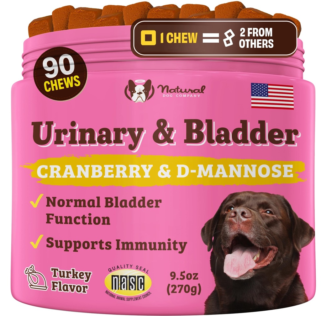 天然犬类公司 Urinary & Bladder 补充狗类 – Cranberry & D-Mannose Soft Chews with Marshmallow root & Astragalus – 支持 Urinary Tract 健康, Bladder 函数和正常尿液流
