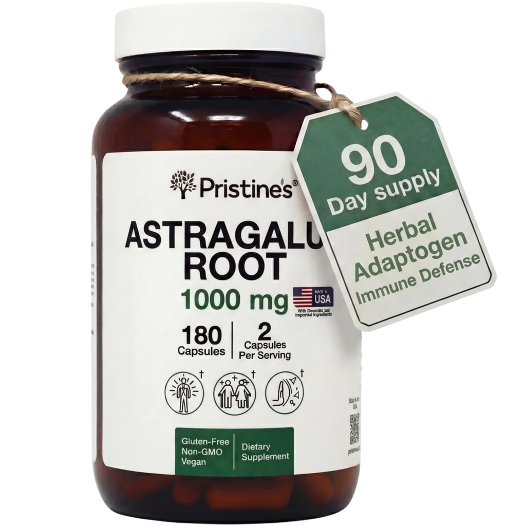 PRISTINE的 Astragalus 根部免疫支持补充 Capsules - 1 000mg 90天供应草药适应剂 - 健康衰老、心脏和肺部健康