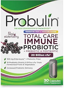 Probulin Total Care Immune = Prebiotics + Probiotics + Pterbiotics + 支持Immune和Gut保健的长老莓 - 20亿 CPU - 10 Probiotic Strains, 30 Vegan Capsules