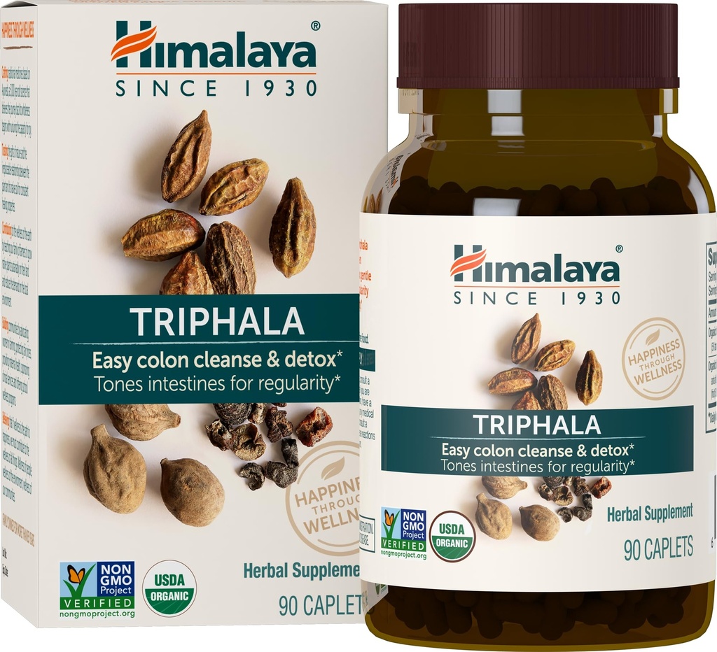 Himalaya Organization Triphala, 90天供应 -- -- Colon Cleanse和偶然布局及便秘的消化性健康补充剂 -- -- USDA Organization, Vegan, Non-GMO, Gluten Free, 688 mg, 90 Caplets