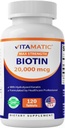 维生素高活性生物素 20000 mcg(20mg) 配有 Keratin 100mg - 120 植物药片 - 成人健康毛皮和钉子的生物素补充(120 个计数(1包))
