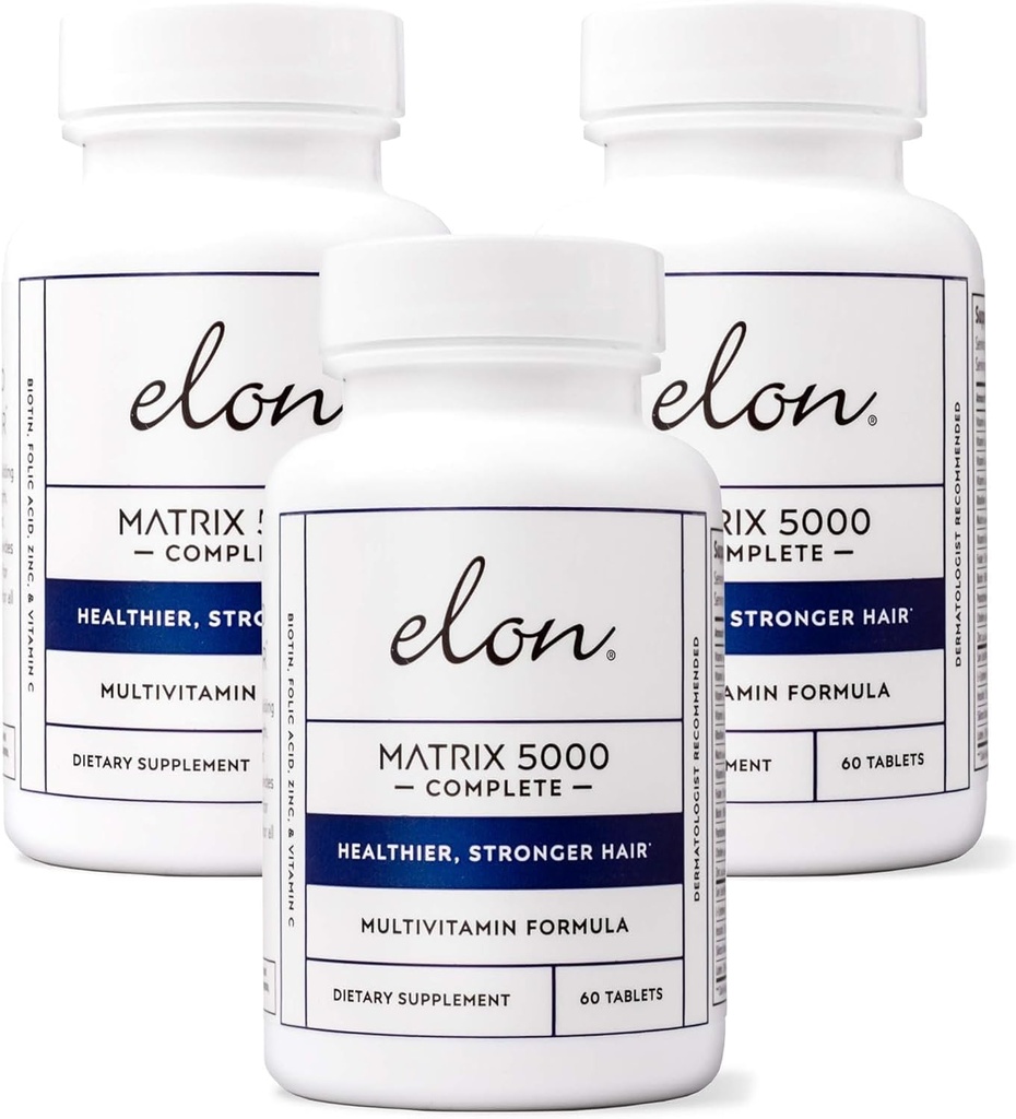 Elon Matrix 5000 完整多维素——皮肤,毛发和直肠生长维生素——健康毛发生长维生素——5000Mcg 生物素补充剂,包装3(180天供应)