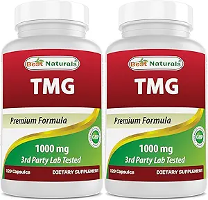 最佳自然物质 TMG 三甲基甘化(作为Betaine Anhydrous) 1000 mg 服务 - 120 capsules - 健康同位素水平和甲基化支持(120个计数(2包))