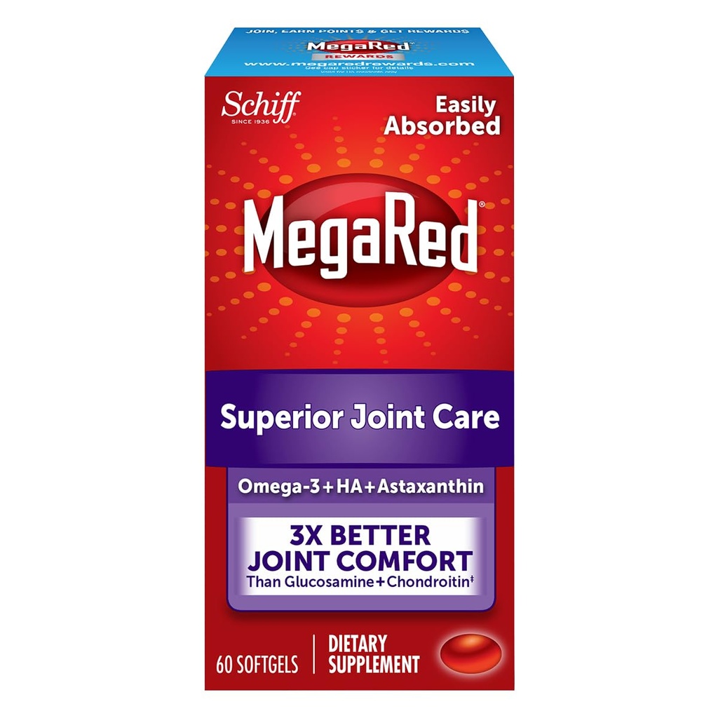 MegaRed 353mg Omega-3 Krill油联合护理补编,配有EPA/DHA脂肪酸、抗氧化剂、Hyaluronic酸、与鱼油一样无鱼肉酱、60个软胶