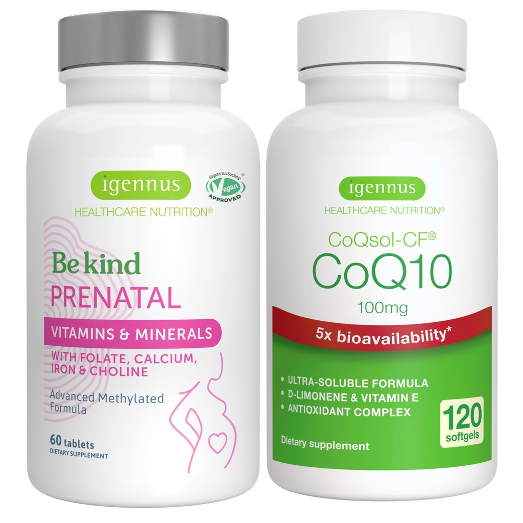 高级产前多维特敏 + 高吸收 CoQ10 100mg 120 软胶 妊娠支助包 由 Igennus 制作