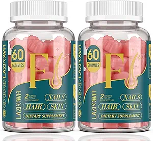 Biotin Gummys-Hair Skins和Nails Vitamins for Men & Women, Vegan Vitamin B7, 支持头发生长和坚固的Nails, 60 日供-Raspberry-2包装