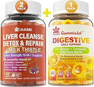 Bundle Ginger Chews Nausea, 胃部减肥和肝脏 清洁解毒和用牛奶甲壳修复Gummys