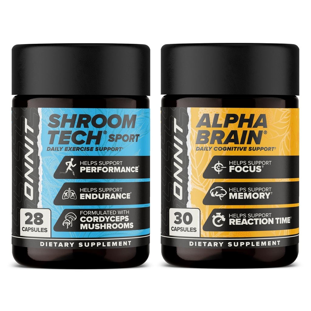ONNIT Alpha Brain Bundle -- -- 诺热带大脑补充剂(30个计数),用于聚焦、集中和记忆 + Shroom Tech Sport 用于运动、能量和心血管性能(28个计数)