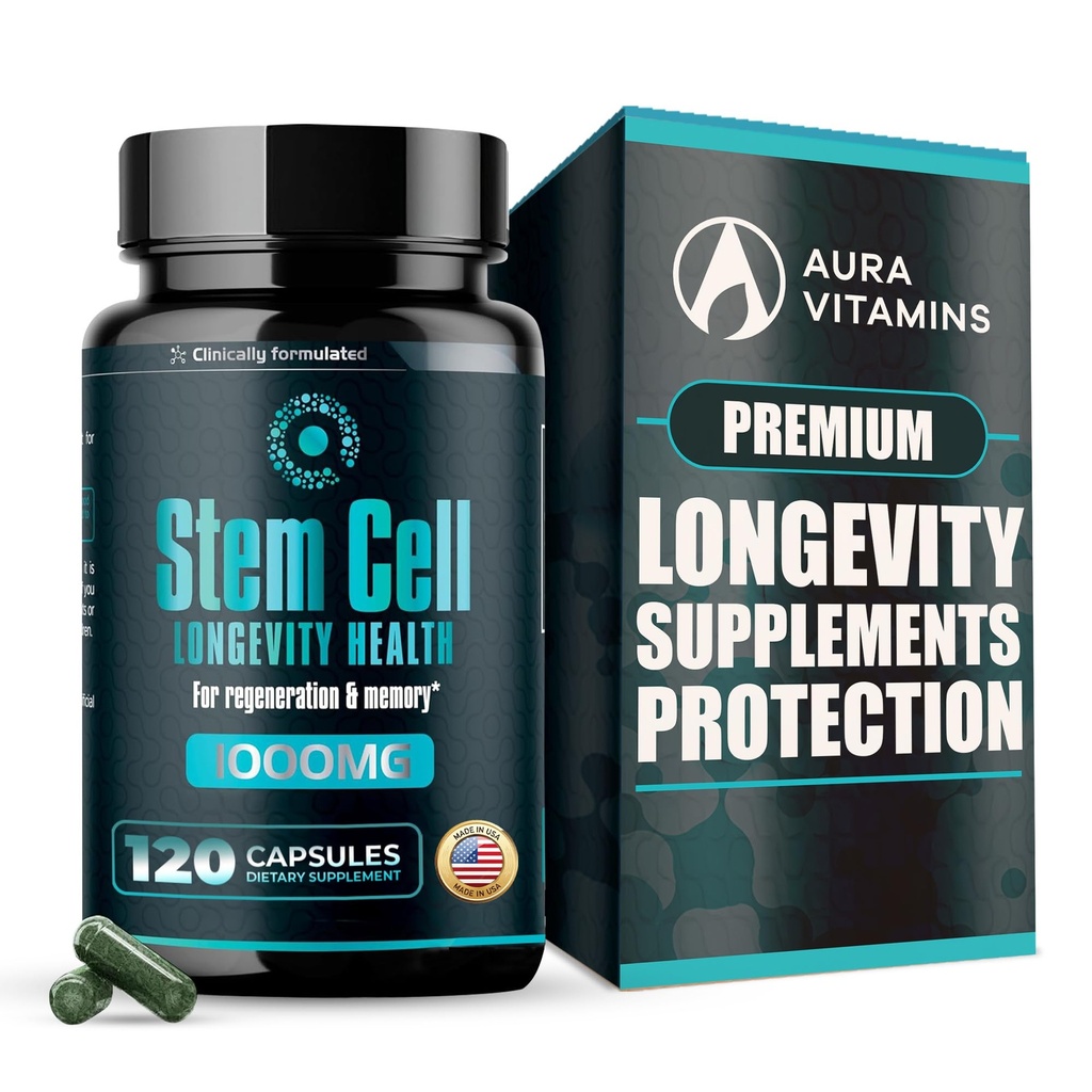 Premium Stem Cell Supplements 1,000mg (120 Caps) Boost Immunity, Reduce Joint Soreness, Support Natural Anti-Aging & Longevity with Spirulina & Chlorella for Vitality, Celulas Madre Health Formula