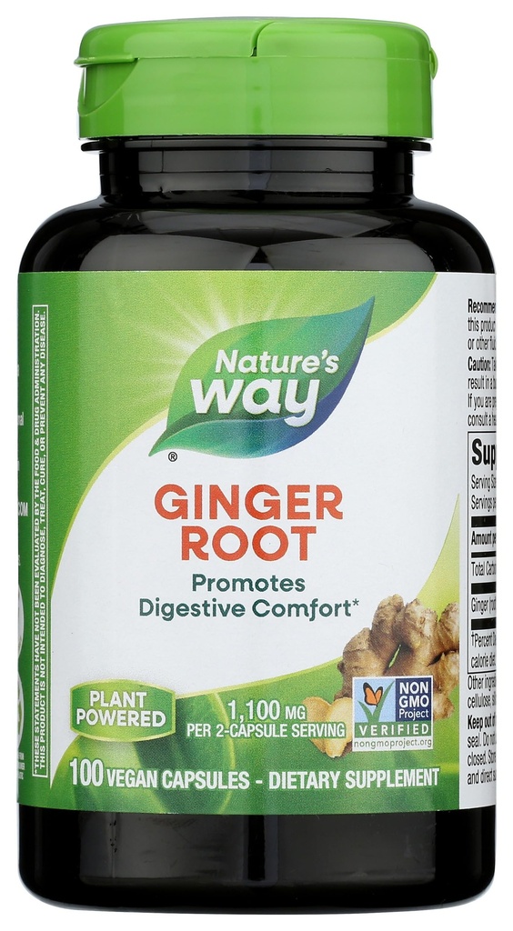 Nature's Way Ginger Root, productionive Comfort*,每2-Capsule service 1,100 mg,非GMO项目验证,Vegan,100 Capsules