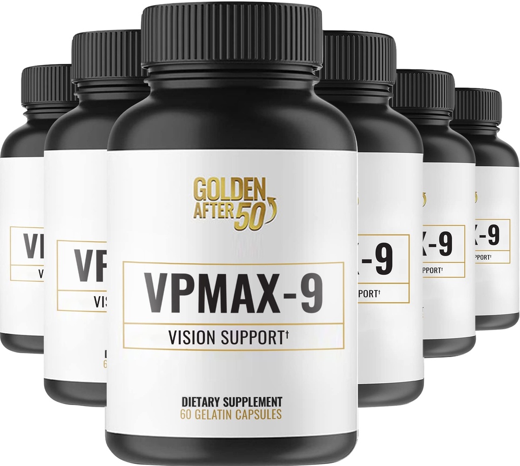 50 VpMax-9之后的金色 - 视力护理和抗氧化剂补充剂,配有眼维生素,Lutein,Lycopene和Bilberry提取剂 - 6瓶