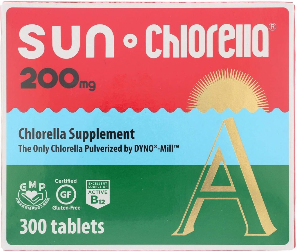 SUN CHLORELLA - 氯乙烯补充剂、富含维生素和维冈友好药片(200毫克-300厘米)