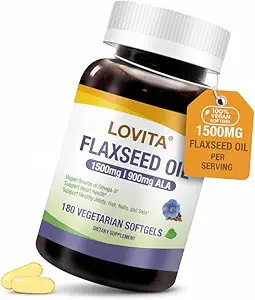 Lovita Vegan Flaxseed Oil 1500mg with 900mg ALA Omega-3 6 9, Cold-Pressed Flax Seed Supplement, Support Heart, Brain, Joint & Skin Health, Non-GMO & Gluten Free, 540 Softgels