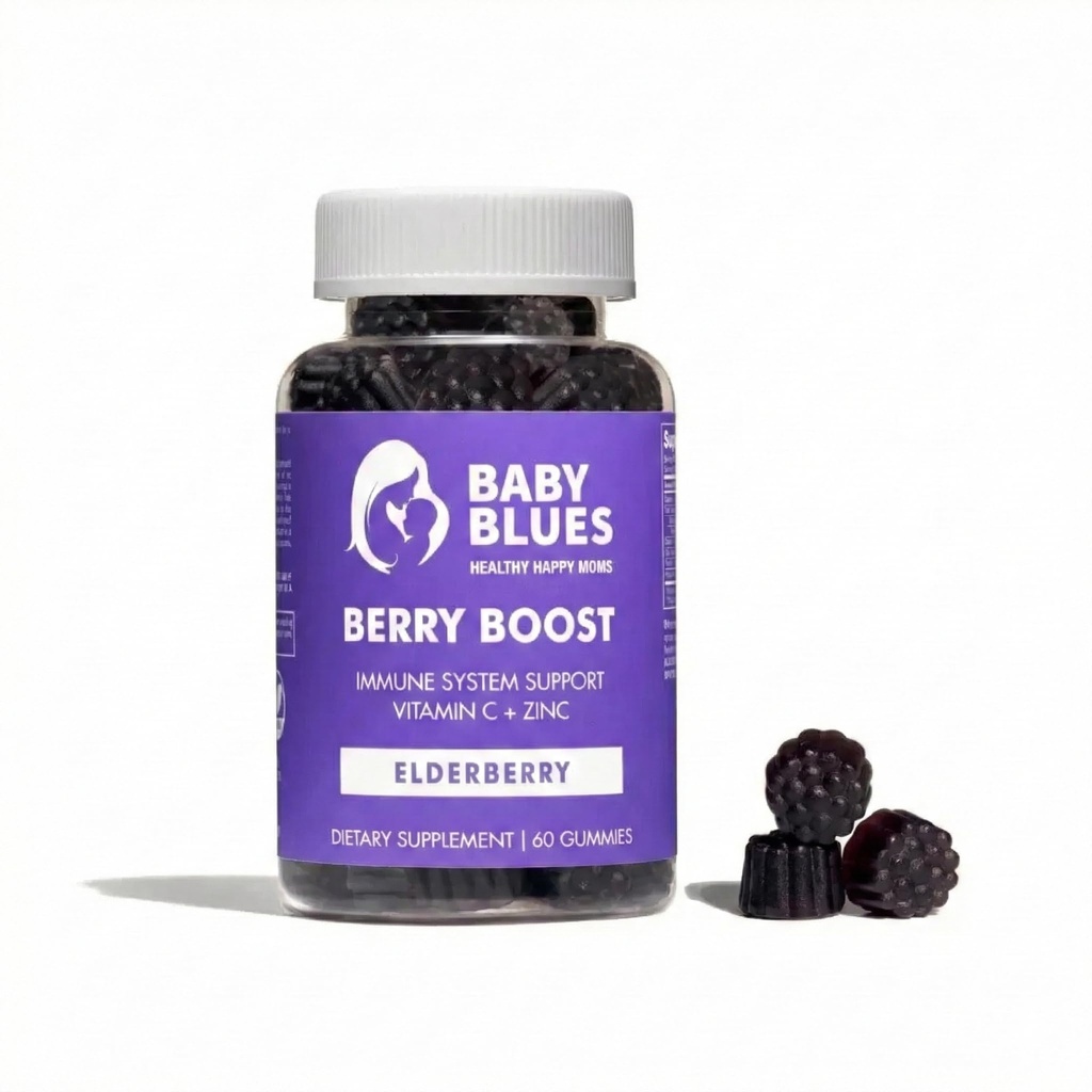 Baby Blues Berry Boost for Moms, 豁免性老年莓Gummys Immune支助补编,配有维生素C和锌类成人,非GMO Immune系统维生素Booster Vegan Gluten Free Gummys, 60pcs