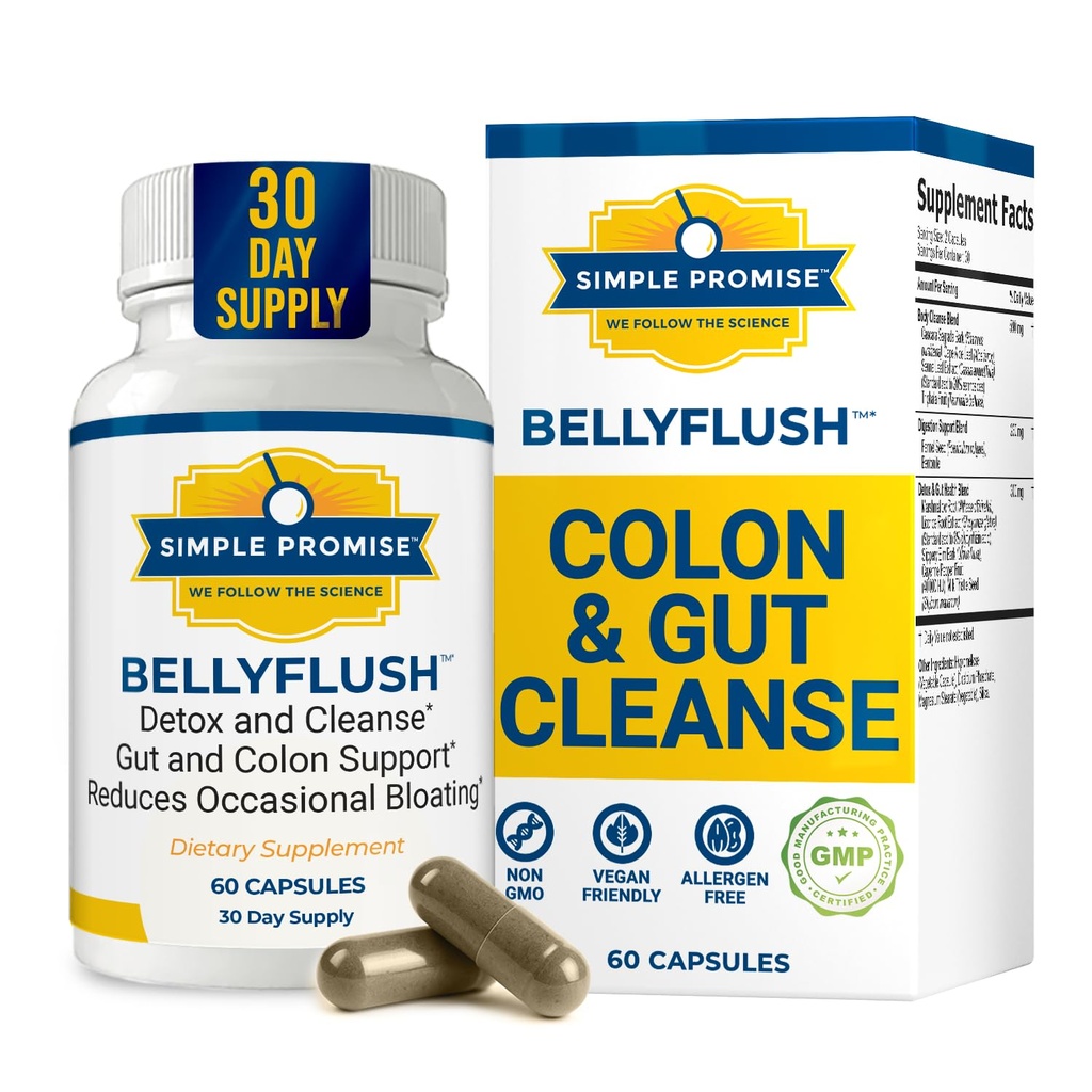 BellyFlush - Gentle Colon & Gut Cleanse 与 Milk Thetle & Bentonite Clay - 支持便秘, Debloat, 消化解毒和Flushing - 60卡普尔
