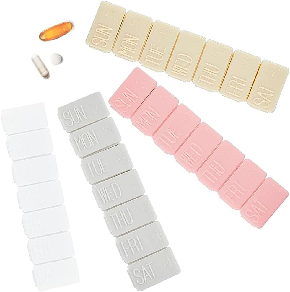 4Pack周药丸组织者,小七日药丸案例旅行 鱼油每日药丸盒,钙片补充品和其他维生素药丸