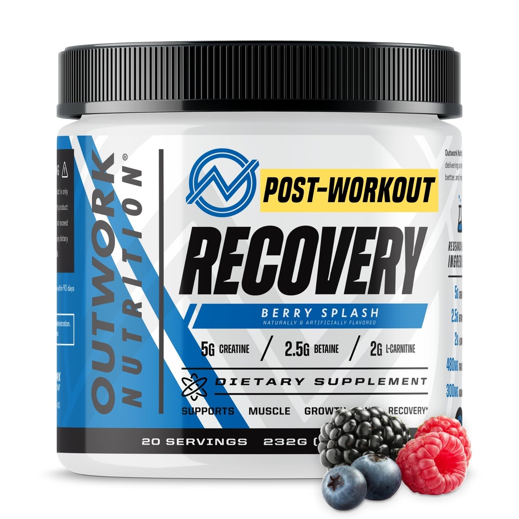 外出工作后营养 康复粉 - Creatine Monohydrate, KSM-66 Ashwagandha & Tart Cherry - 加速恢复, 酶酸性 - Creatine Powder for Men & Women, Berry Splash, 240 Gr
