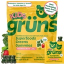 Gruns Kids Vitamins, Super Greens Gummys, 无糖超级食品 Gummy Bears with Spiruina, Chlorella, 营养健康预生纤维, 适应原体补充, 20 Vitamins & Minerals, 28日包装