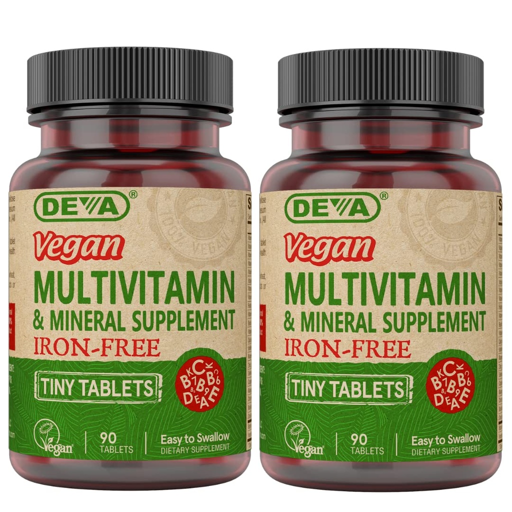 DEVA Vegan 无铁多维明和矿物质 2-Pack,维生素C,D2,E & B-Complex, Biotin, 90个小片