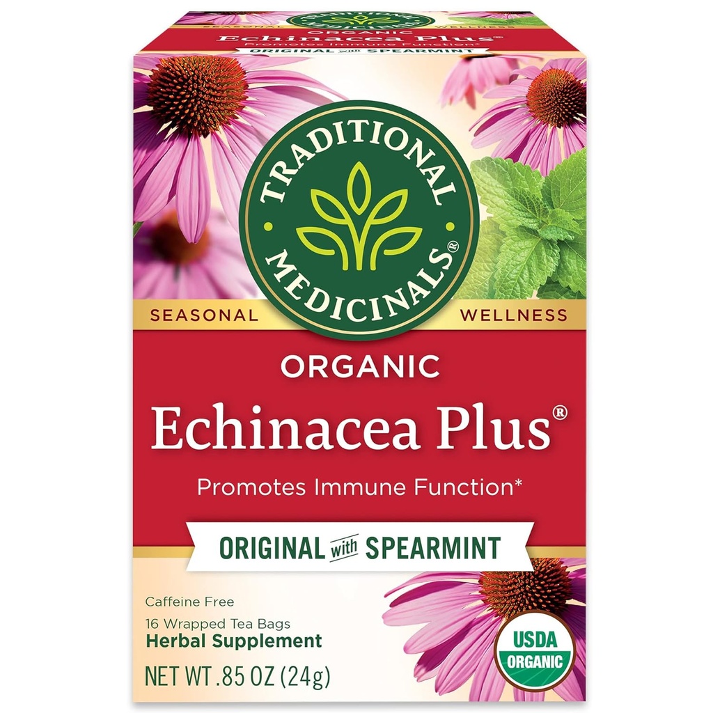 传统药材 有机Echinacea Plus 配有斯皮尔明特草药茶,促进免疫功能(包1) - 16个茶袋