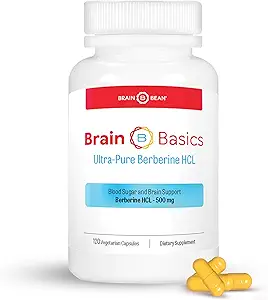 Brain Bean Ultra - Pure Berberine HCL 大脑健康补充500mg - Non-GMO, Gluten-Free 120 Vegan Capsules of Berberine 补充(美国马德)