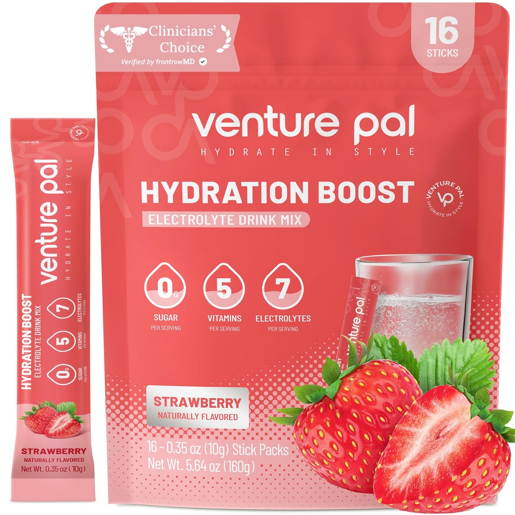 Venture Pal Free Electrolyte Power Packets - 液态日报IV 快速水分和党回收的饮料混合 → 5 Vitamins & 7 Electrolytes → Keto Friendly → Kent-GMO → 认证 Vegan → 16棒