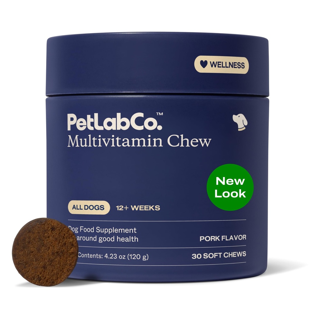 PetLab Co. 22 in 1 Dog Multivitamin - 支持狗的免疫反应,皮肤,大衣,关节和总体健康 - 维生素A,E,D,B12,矿物,抗氧化剂 - 可嚼猪肉火焰 - 包装 May Vary