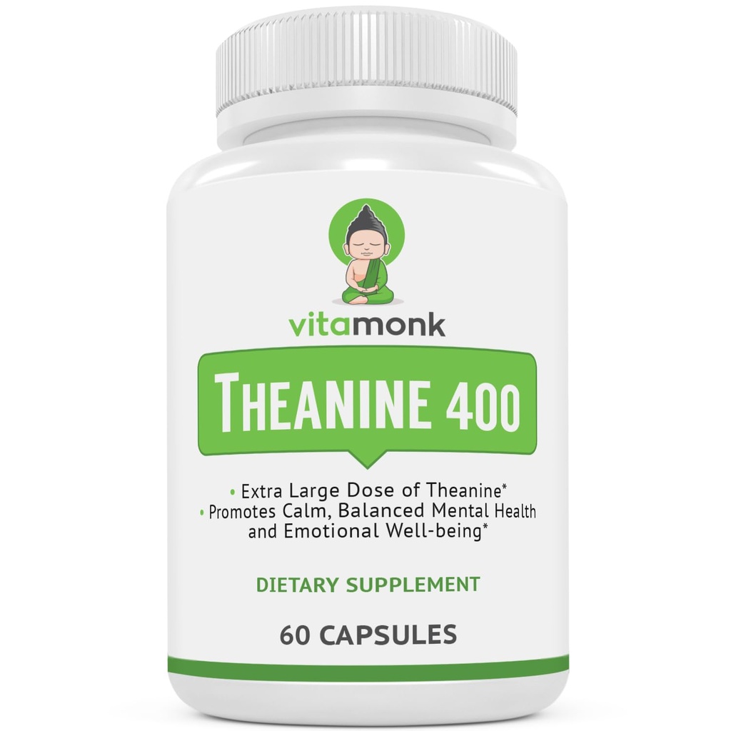 VitaMonk L Theanine 400mg 补编 - L-Theanine 400mg 无人工填充器 - 外强力 L Theanine 补编 - Ltheanine 60 Capsules