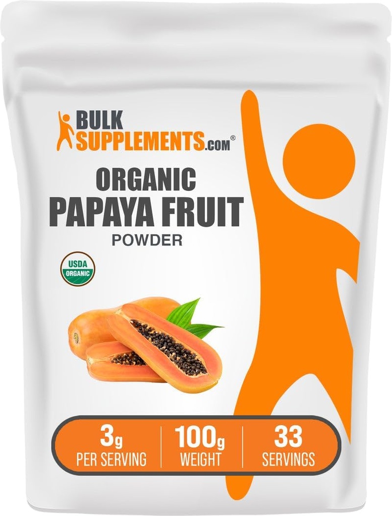 Bulk Assupports.com 有机木瓜果粉 - 火药,来源于Carica Papaya水果 - Gluten Free,每服3g,100g(3.5 oz)(包1)