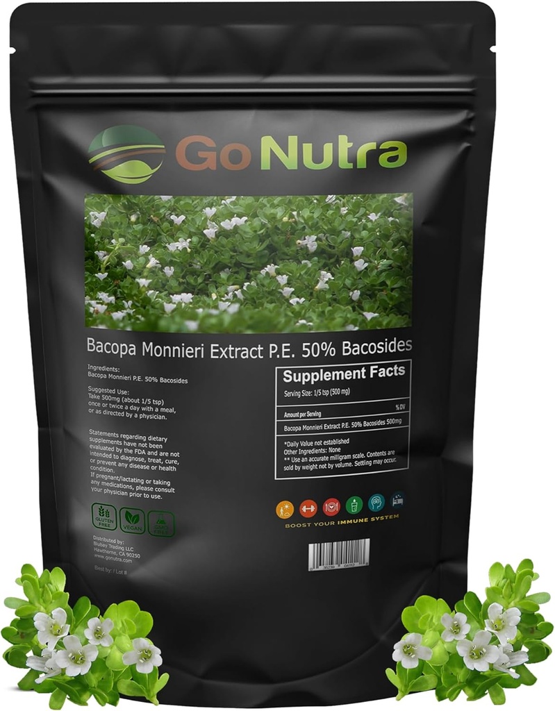 Go Nutra Bacopa 提取粉末(Bacopa Monnieri) 50% Bacosides - 草药提取婆罗门增刊(8 oz.