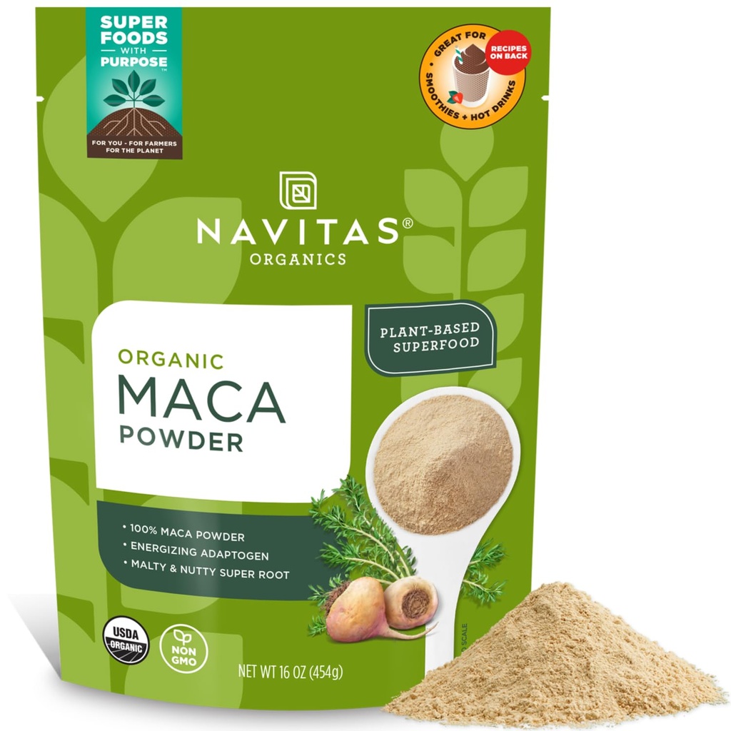 Navitas Organics Maca Powder – 100% Gelatinized Perual Maca for smoothies, Lattes, Baking & More – 能量与平衡 — USDA Organics, Non GMO, Vegan, Gluten Free (16oz). 包,180名服务员,2-Pack)