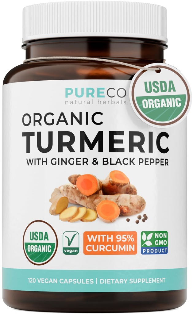 有机Turmeric Ginger Black Pepper 补充剂 - 含有Ginger和Black Pepper的高可能性有机Turmeric Curcumin Capsules 用于增强效益和吸收 - Vegan & Non-GMO (两个月供应)