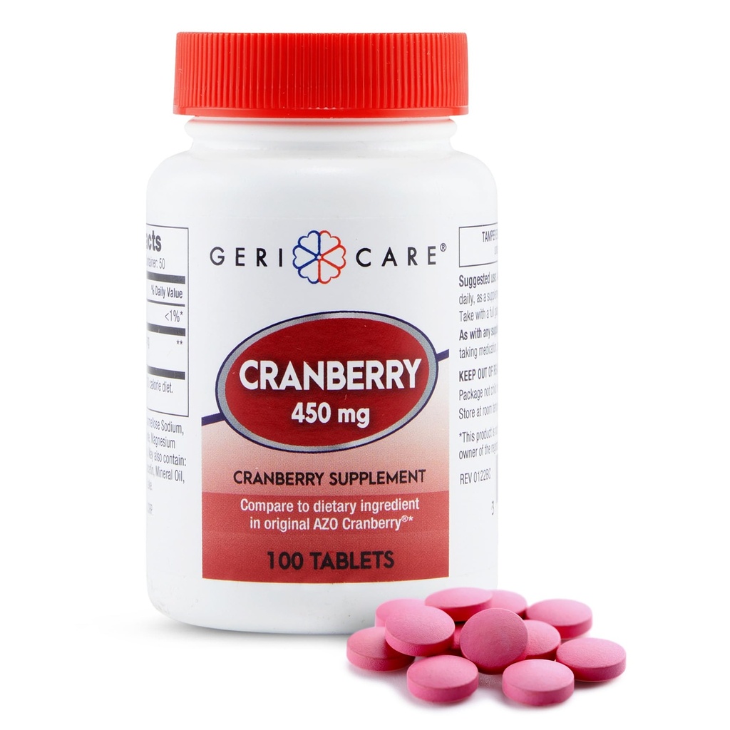 High-Potency Cranberry Supplement By GeriCare- 450mg Pure Cranberry Tablets For Urinary Tract Health- Natural UTI Prevention For Men & Women- GMO, Gluten & Dairy Free Cranberry Concentrate [100 Count]
