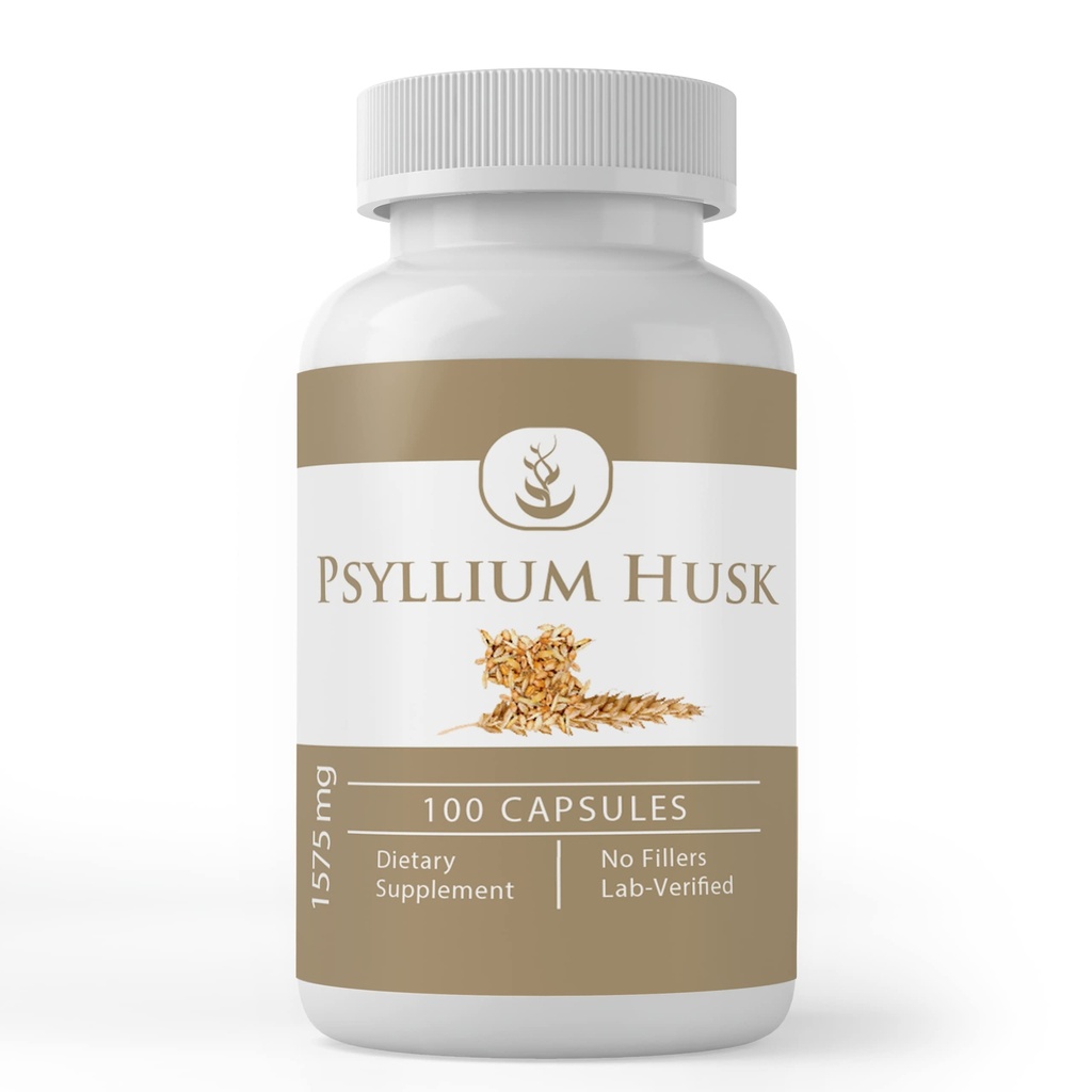 纯原成料 Psyllium Husk Capsules (100 Capsules) 纤维粉末补充剂,无添加剂或填充剂,实验室验证