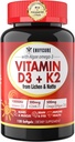 基于植物的维生素D3 K2 补充软胶 - Vit D3 1000 Iu + 维生素K2 Mk7 200 Mcg, Algae Omega-3, 镁, 维生素B12 用于骨骼和肌肉, 免疫支持, Max 吸收, 易向燕子 1 pack