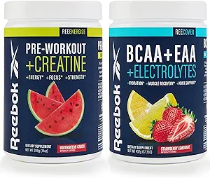 Reebok REEEnergize & ReECover Bundle + 工作前+ BCAA 回收系统 + 西瓜粉碎和草莓柠檬汁 + 列车和回收包装