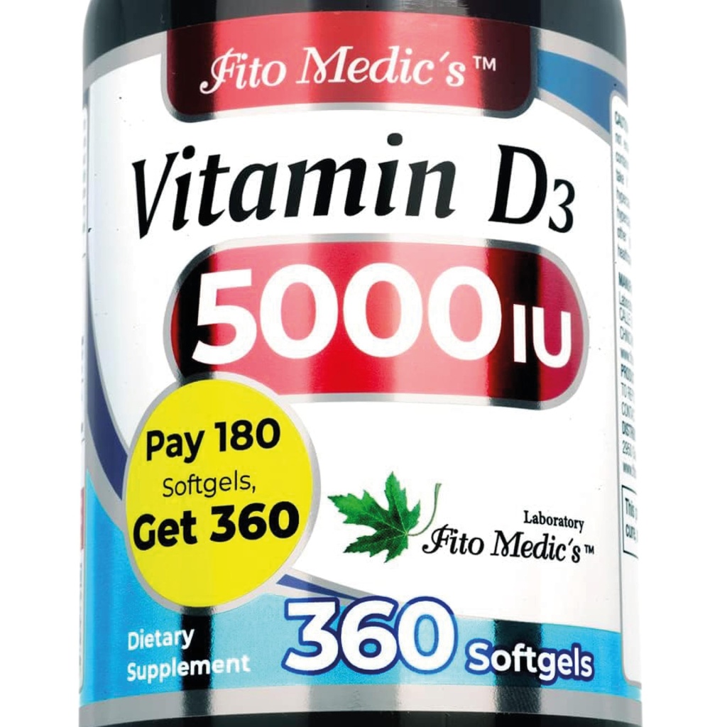FITO MEDIC's Lab - Vitamin d - 5000 IU - Vitamin d3 - 360 软胶 - Vitamin d3 - 5000 iu - 用于骨,牙齿,肌肉和免疫健康支持,超高吸收,维生素d3.