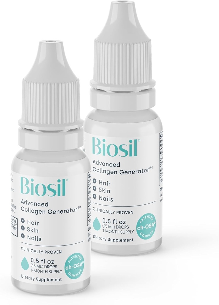 Biosil Collagen Booster Supplement - 0.5 fl oz Drops, Pack of 2 - Patented ch-OSA Activator for Skin, Hair, Nails & Joints - Supports Natural Production - 60-Day Supply