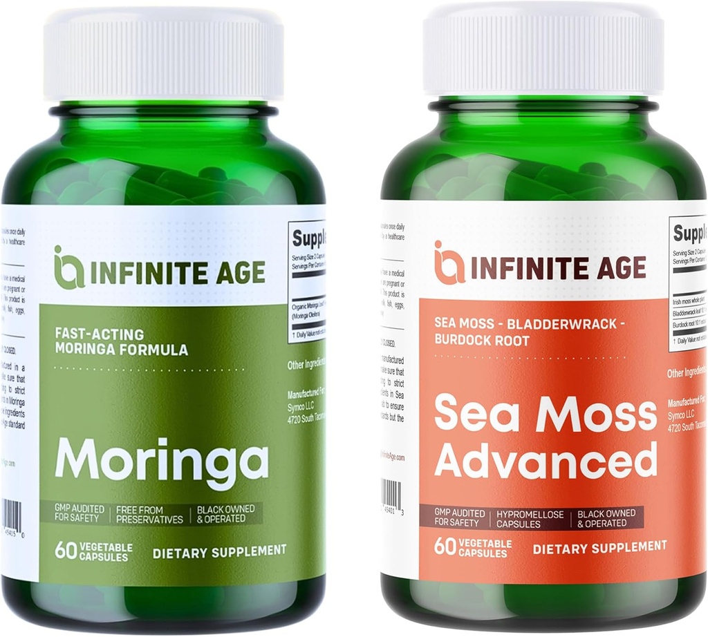 INFINITE AGE Wellness Bundle - Sea Moss Advance 1250 mg,莫林加粉末有机补充1000 mg - 美国制造