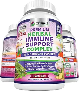 Immune支持草药补充剂 - 1分12分 - Immune Defense Booster - 大蒜,姜汁,老莓,圣巴西尔,绿茶抽取,牛奶硝酸盐,蘑菇和Panax Ginseng - 90 Vegan Capsules Pills