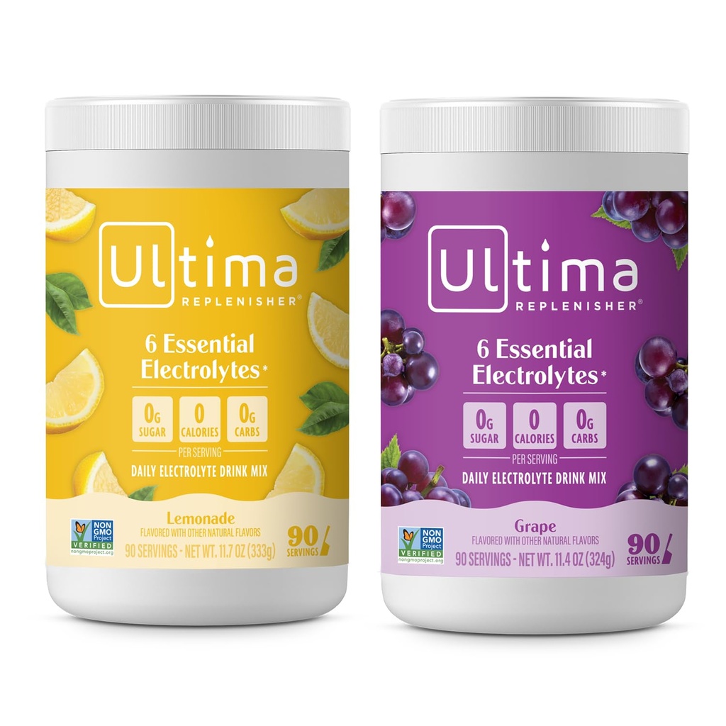 Ultima 充电器 电解石 饮料 混合饮料 – 无糖 – 柠檬水和葡萄, 90 services – 水解粉 - 6 键电解石和追踪矿物 – Keto 友好,非GMO