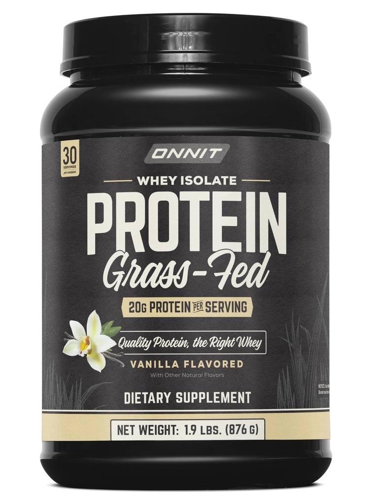 ONNIT Grass Fed Whey 隔离蛋白粉,香草Flavor,Whey 蛋白粉补充剂,支持肌肉增益和健身恢复,每塔30人,30.7 oz