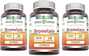 Amazing Formulas Bromelain 500 Mg Tablets Supplement | Non-GMO | Gluten Free | Made in USA (120 Count | 3 Pack)