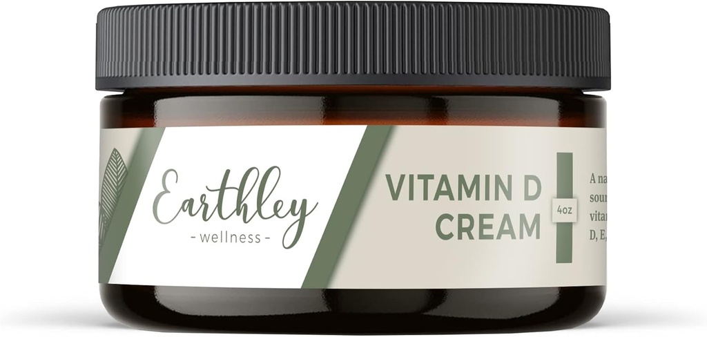 Earthley Wellness Vitamin D Cream, Natural Topical Vitamin D with Vitamins A, D, & K2, Heart Health, Skin Health, and Pregnancy, Cod Liver Oil Base (4 oz, Vitamin D Cream)