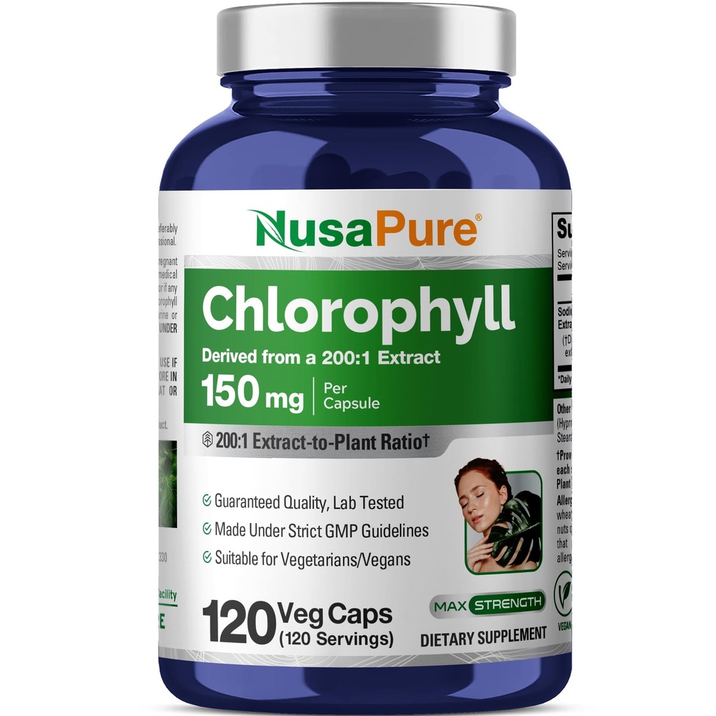 NusaPure Chlorophyll 200:1 提取物,每卡普尔120 植物卡普(非GMO, Vegan)150毫克至30,000毫克