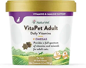 NaturVet VitaPet 成人日报 维生素加Omegas for Cats, 60 cm t Soft Chews,美国制造,具有全球来源成分