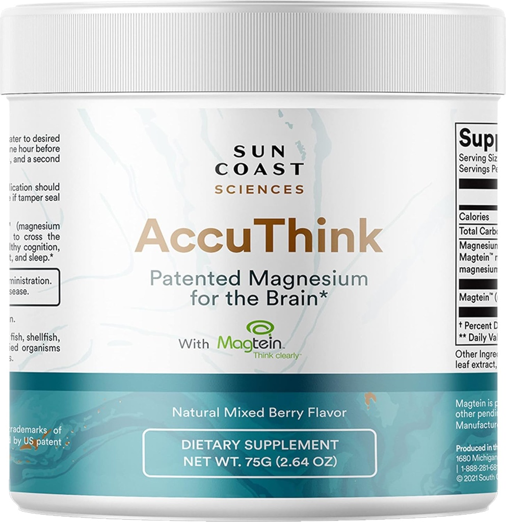 太阳海岸科学 太阳海岸科学 AccuThink - 专利的镁脑 - 2.64oz 记忆补充 大脑健康,睡眠,Mood Boost - 认知支持 补充 镁 Threonate Vitamin C