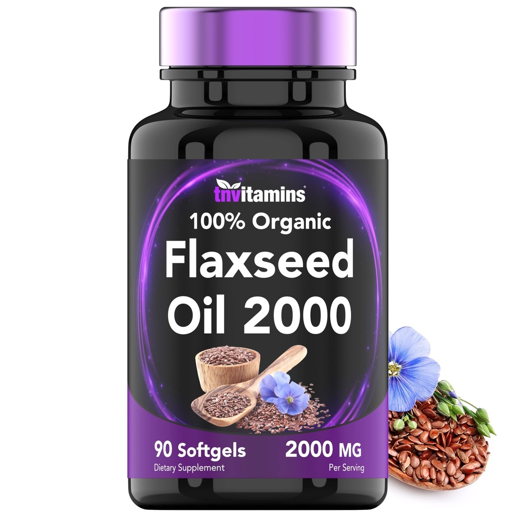 tnvitamins 有机叶草籽油软胶:2000 mg - 90 sweetgels → Omega-3 Fatty Acids → Flaxseed Oil Supplors for Men & Men → 非GMO